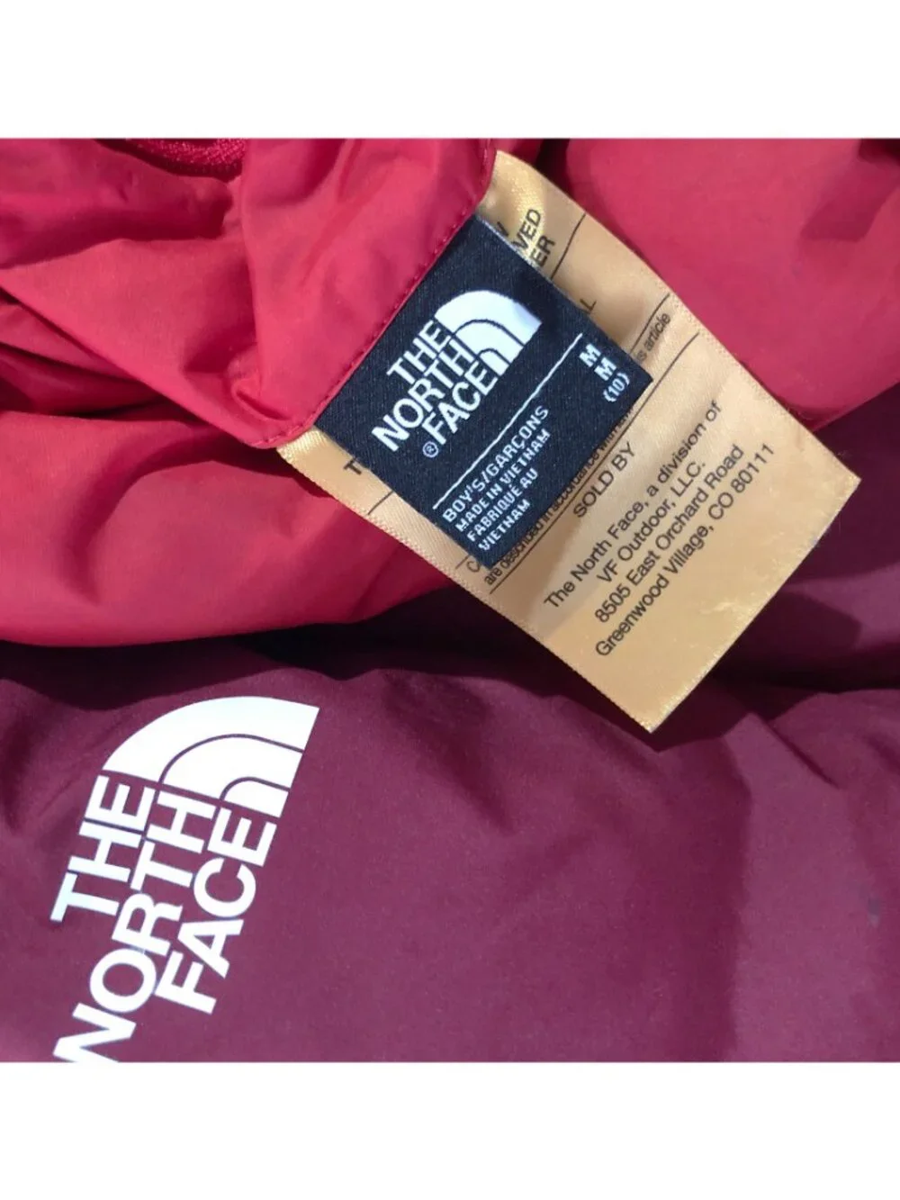 The North Face Puffer Jacket Boys Size 10 Red 600 Hooded Reversible Quilted